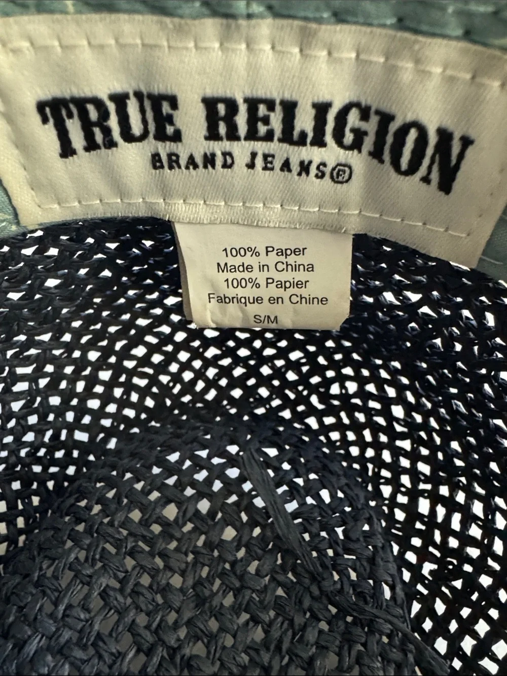 True Religion Fedora Straw Hat Mens S/M Navy blue banded paper Beach coastal